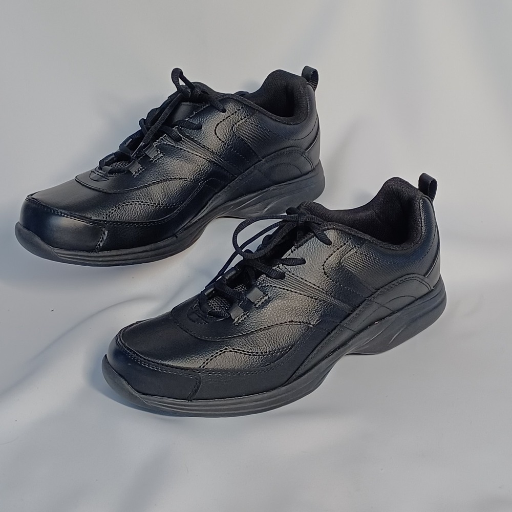 SafeTstep Shoes Womens 11  Work Sneakers Black Faux Leather Round Toe Lace Up